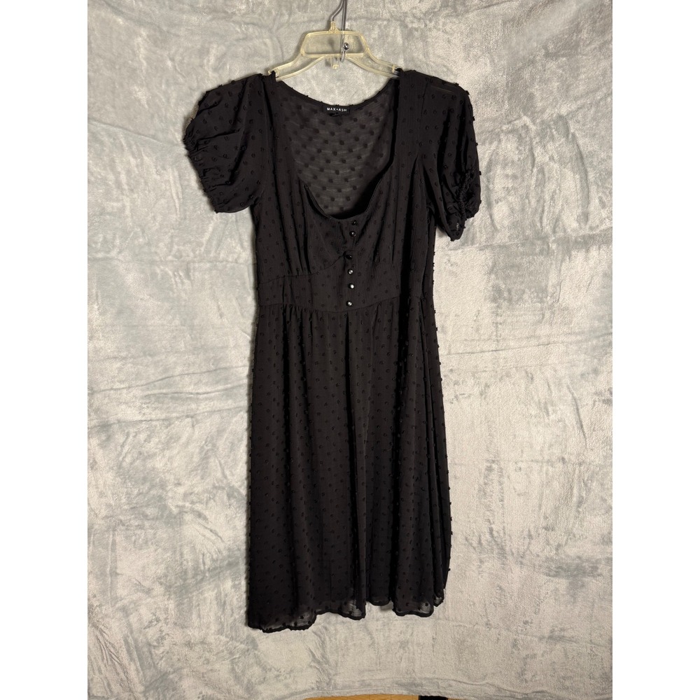 Max + Ash Black Swiss Dot Puff Sleeve Mini Dress XL 3UNNT9003